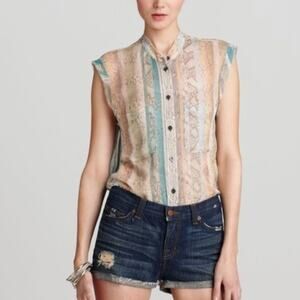 Equipment Skylar Sleeveless Snake Print Raw Edge Blouse Pastel Multi Small